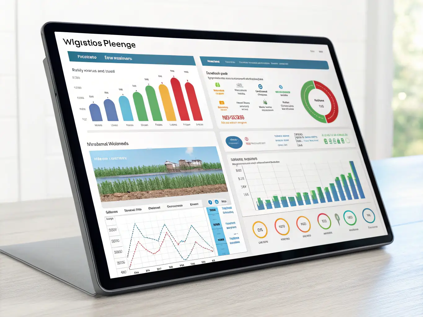 A visual representation of data analytics dashboards displaying water consumption patterns, leak detection alerts, and overall system performance metrics, emphasizing the actionable insights provided by SSZJ's solutions.